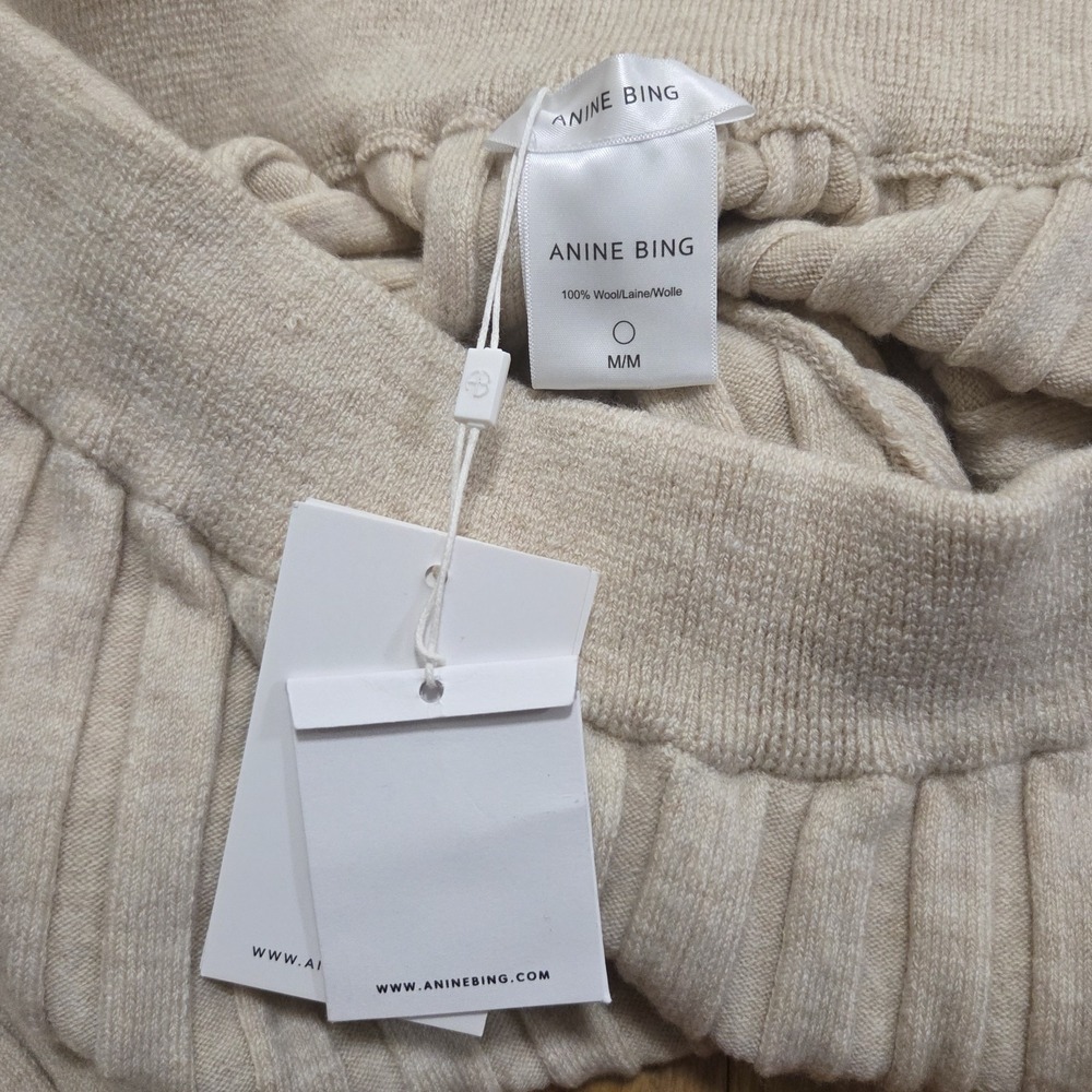 Annie Bing Womens Cream Val Sweater Pant 100% Wool Ribbed Style Size M - Picture 3 of 8